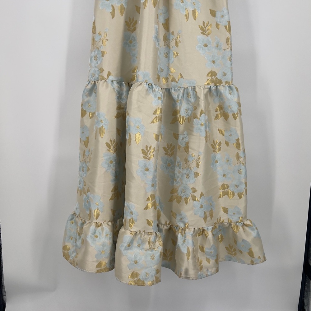 V. Chapman Avery Tiered A-Line Corset Formal Gown Dress in Sky Windsor Brocade 4 - Picture 4 of 11